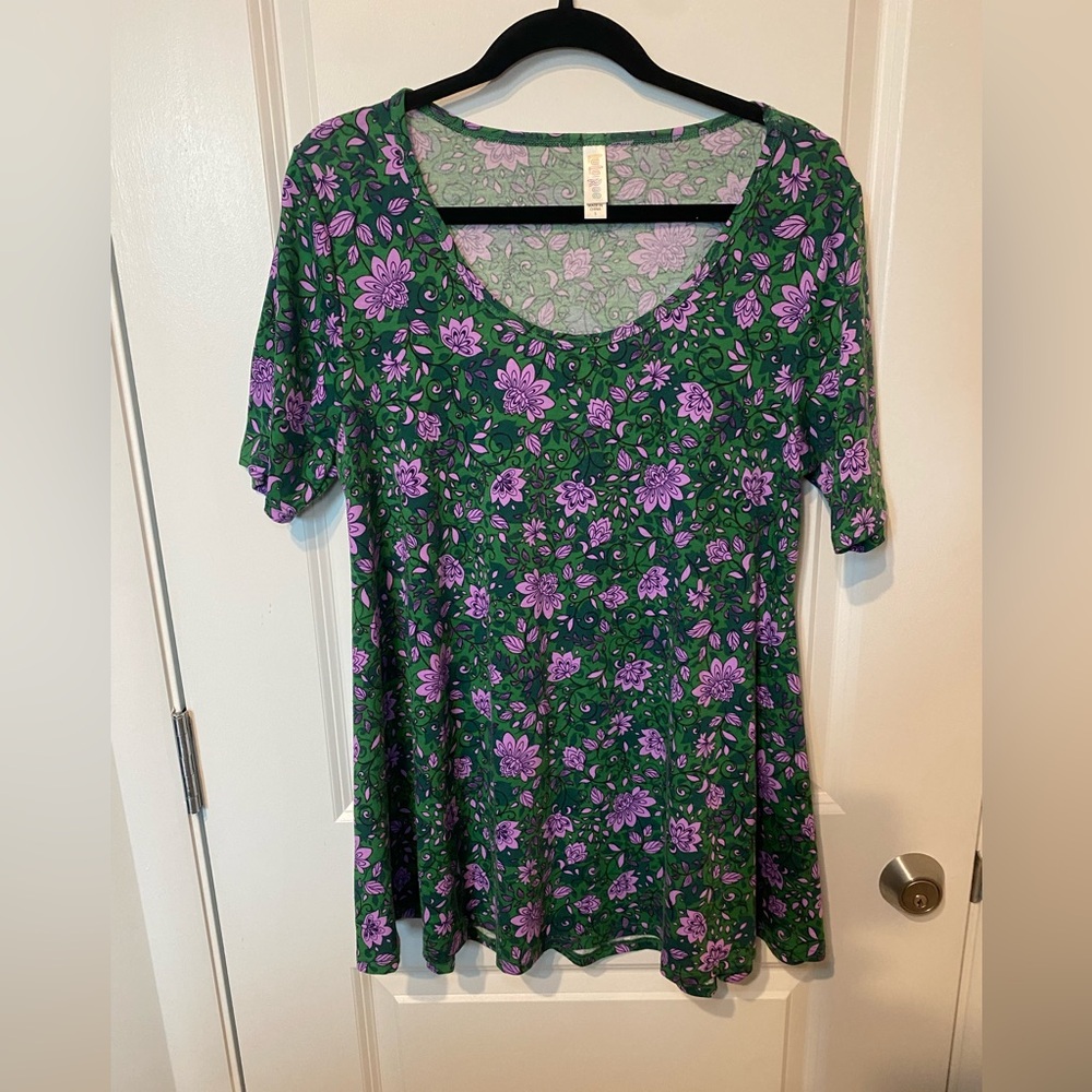 LuLaRoe purple and green floral perfect t short sleeve shirt